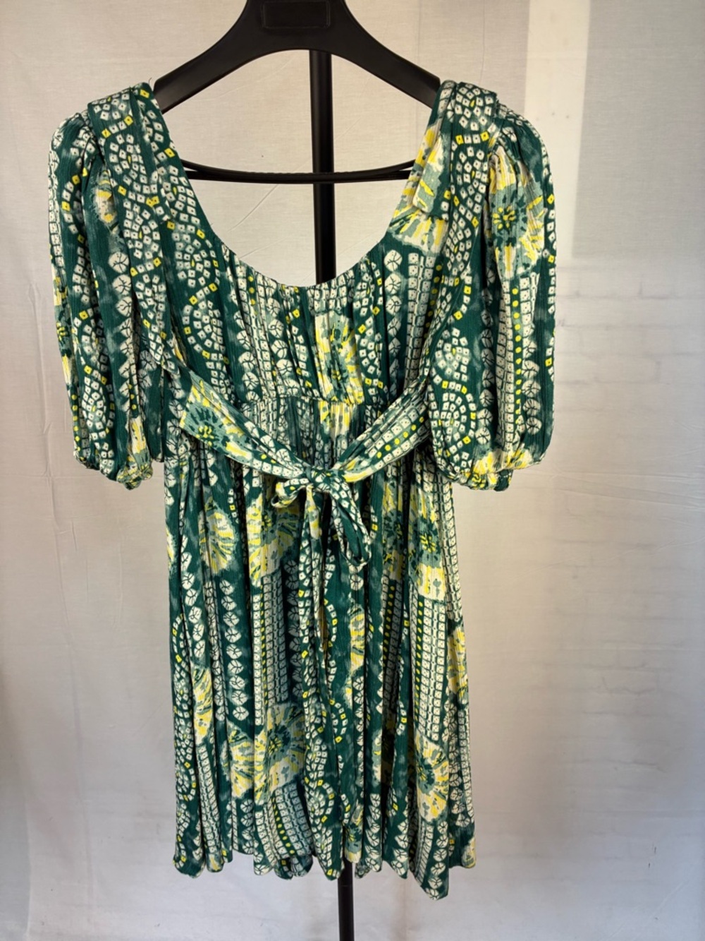Mahila x Anthropologie Green Puff Sleeve Dress M